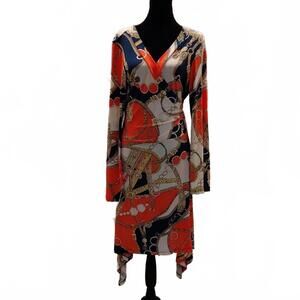 "Ashley Stewart" NWT, Asymmetrical Chain Print Dress - Peach,blue and White.....